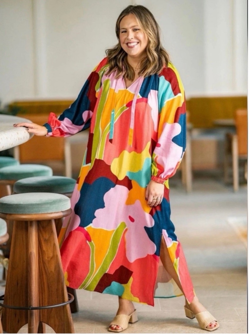 CROSBY by Mollie Burch Freya Printed Split V-Neck Long Sleeve Maxi